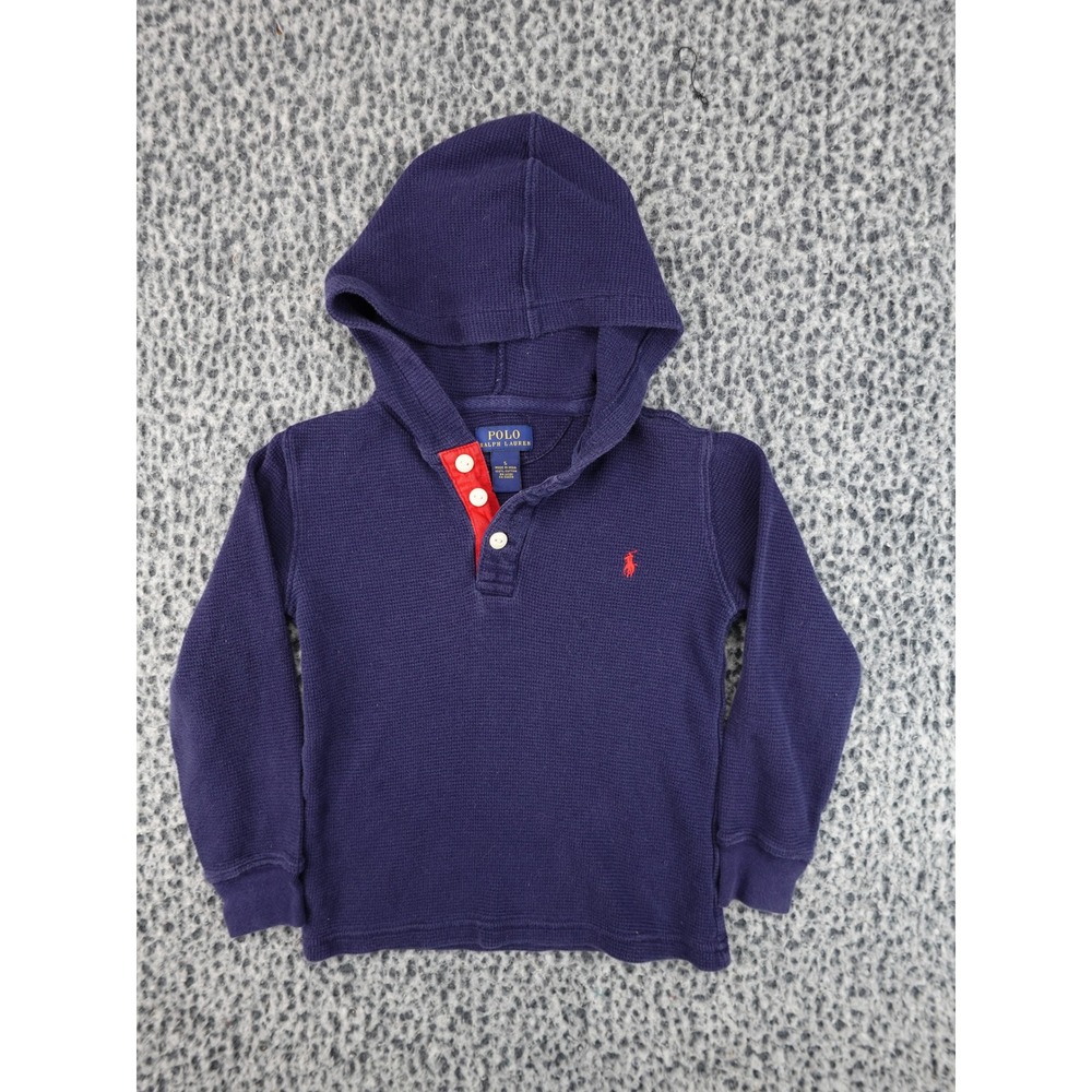 Polo Ralph Lauren Hoodie Boys Size 5 Navy Blue Waffle Knit Henley Thermal